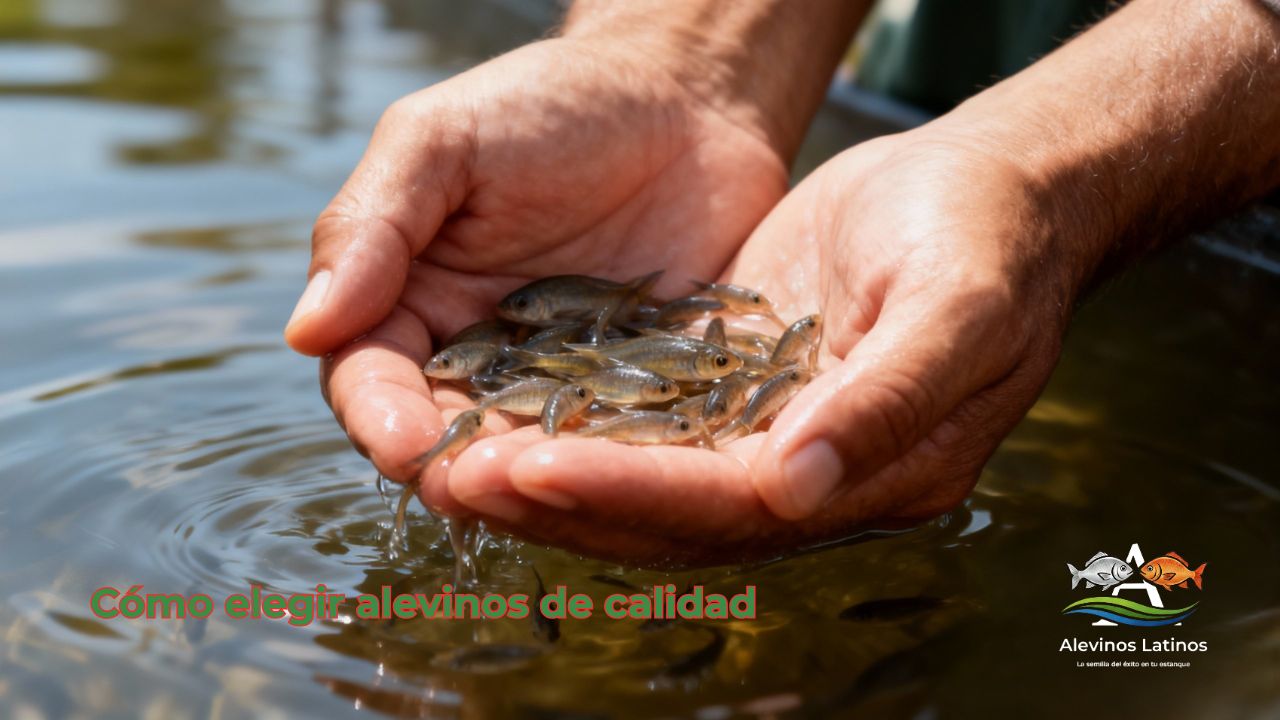 Consejos para comprar alevinos — manos sosteniendo peces sanos en estanque